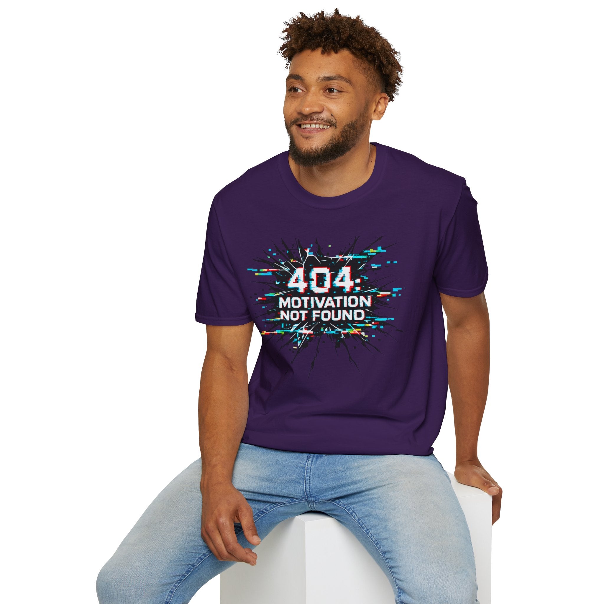 "404 Motivation Not Found" Glitch Gamer Humor T-Shirt