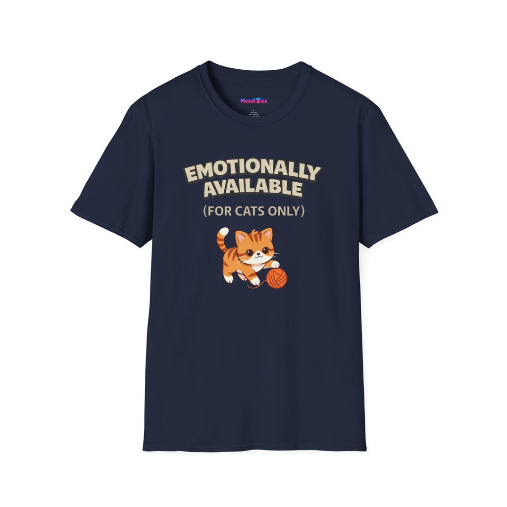 "Emotionally Available (For Cats Only)" Cat Playing with Yarn T-Shirt