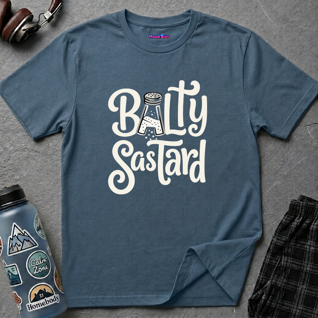 Text "Balty Sastard" in a sassy font with an A-shaped salt shaker in the place of the A in Balty.