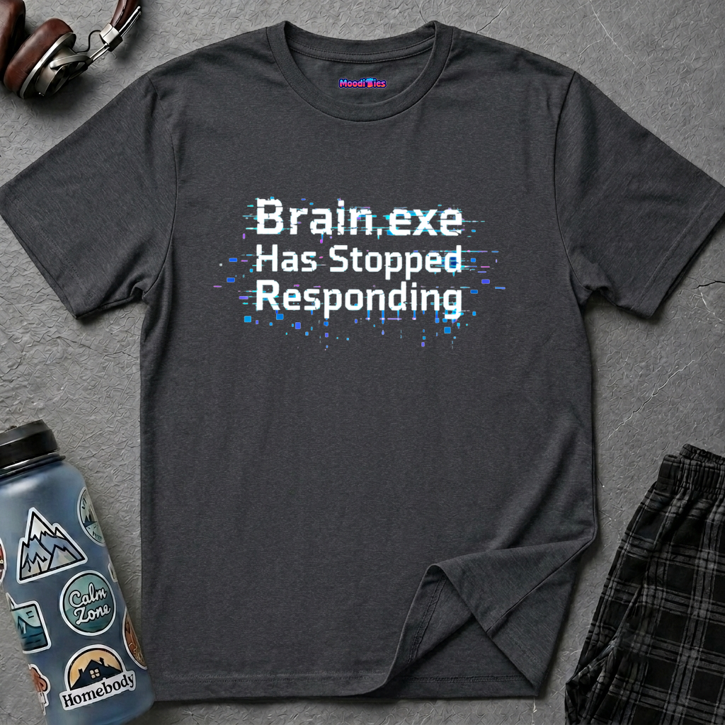 Text "Brain.exe Has Stopped Responding" in pixelated white retro font.