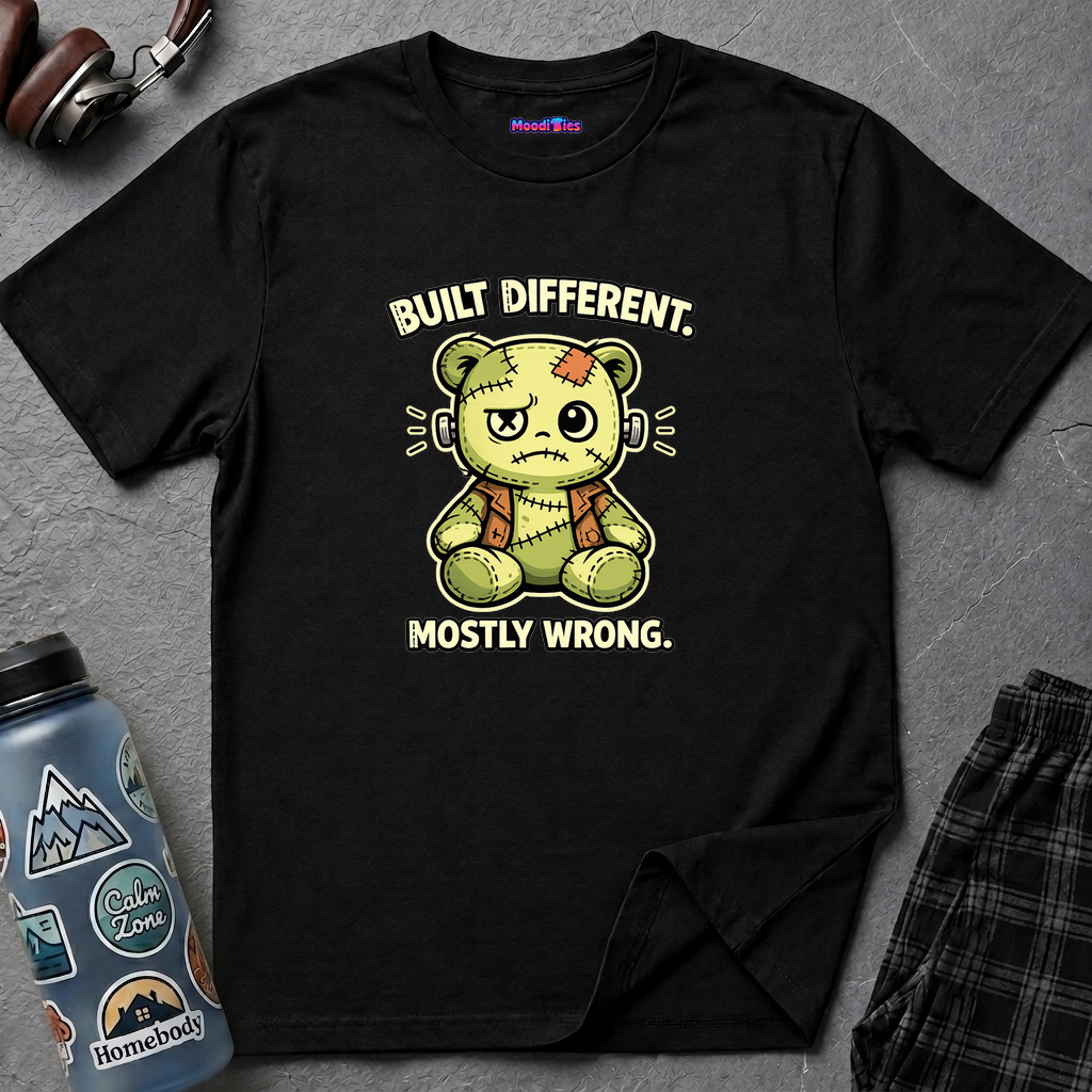 "Built Different, Mostly Wrong" Patchwork Teddy T-Shirt