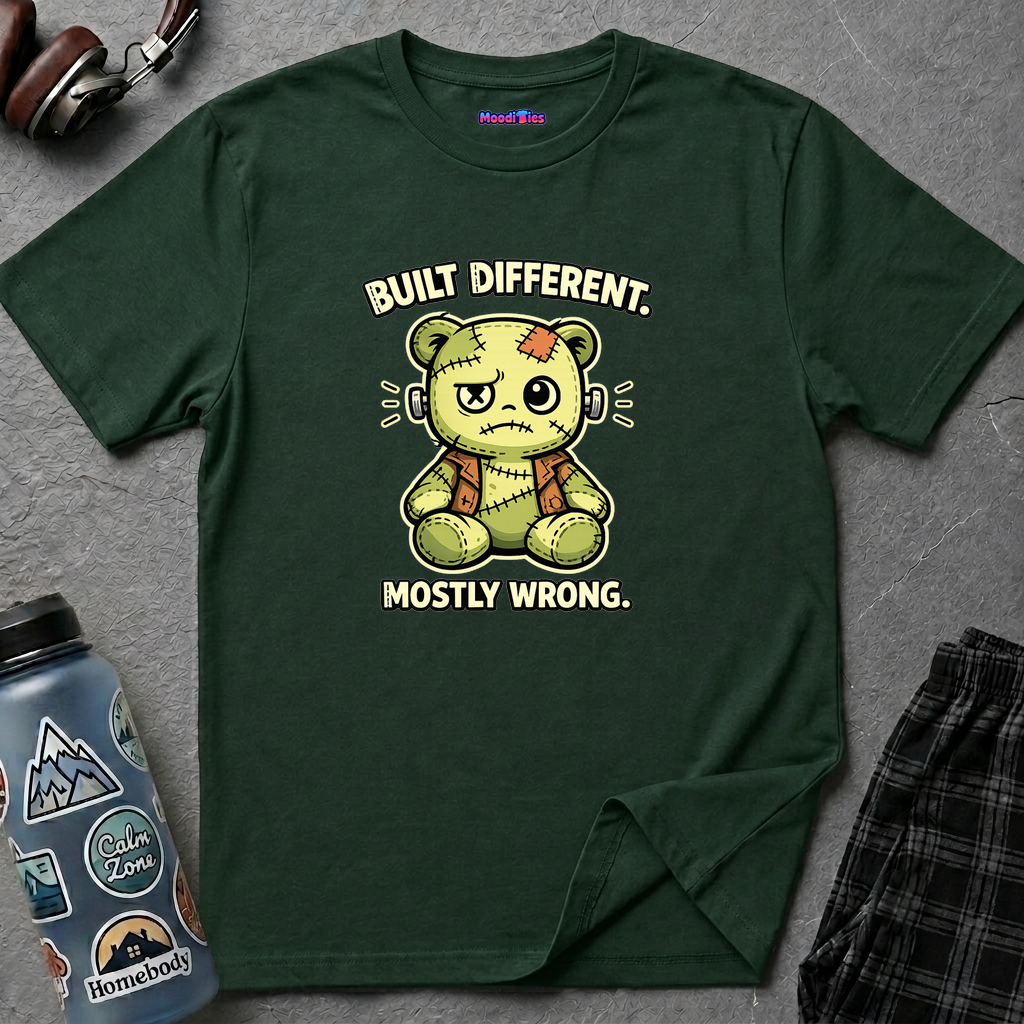 "Built Different, Mostly Wrong" Patchwork Teddy T-Shirt