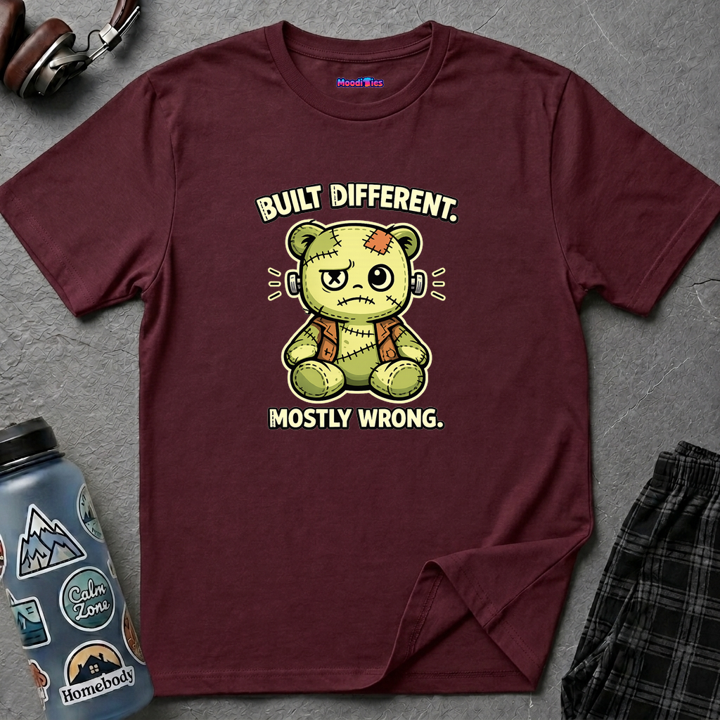 "Built Different, Mostly Wrong" Patchwork Teddy T-Shirt