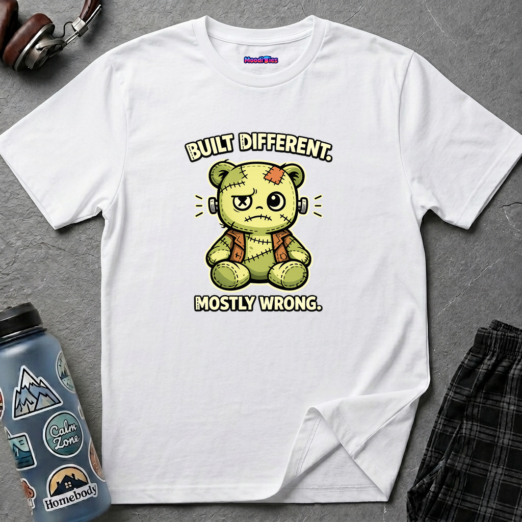 "Built Different, Mostly Wrong" Patchwork Teddy T-Shirt