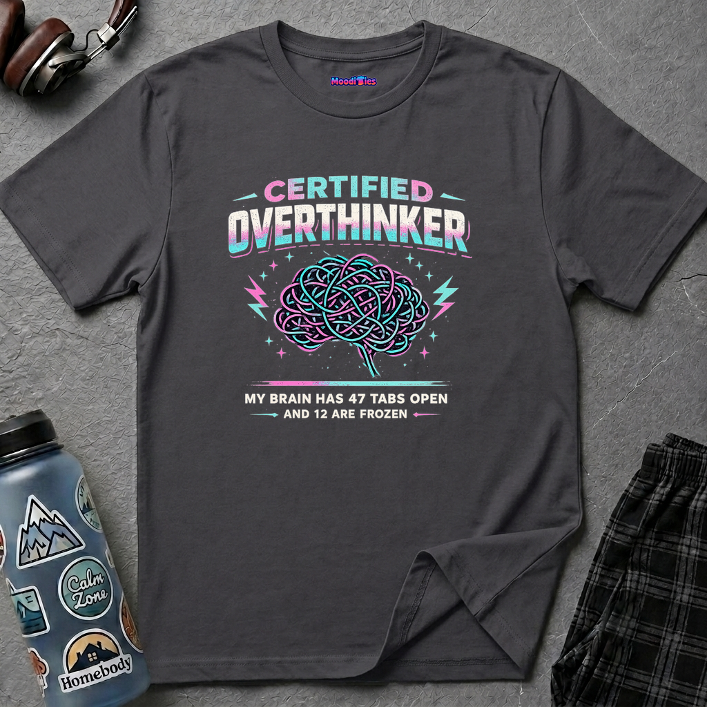 "Certified Overthinker" Retro Brain Graphic T-Shirt