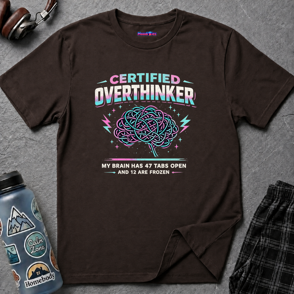 "Certified Overthinker" Retro Brain Graphic T-Shirt