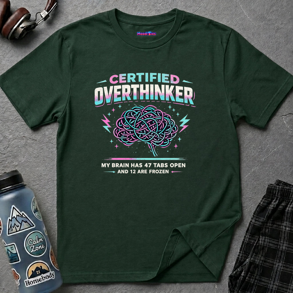 "Certified Overthinker" Retro Brain Graphic T-Shirt