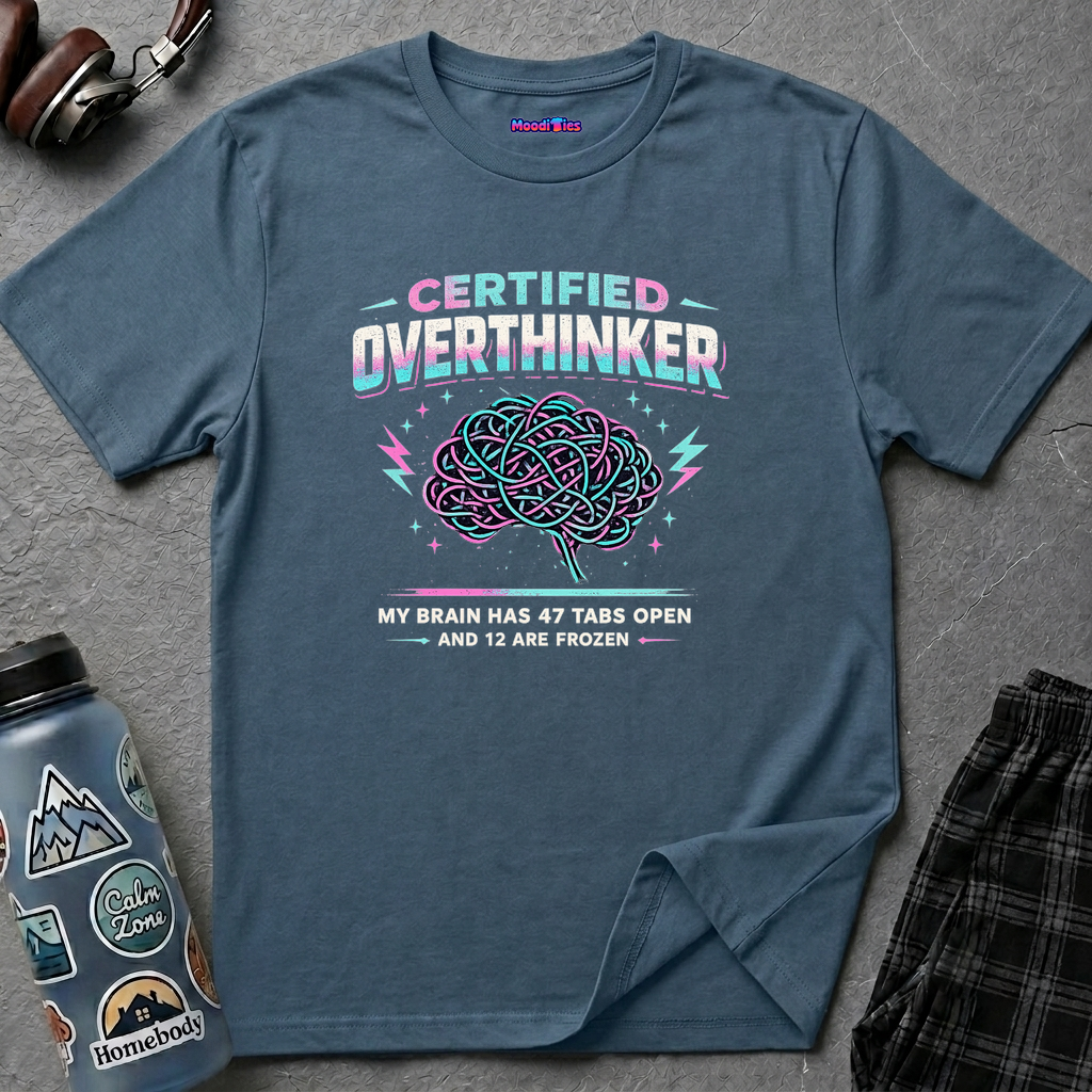 "Certified Overthinker" Retro Brain Graphic T-Shirt
