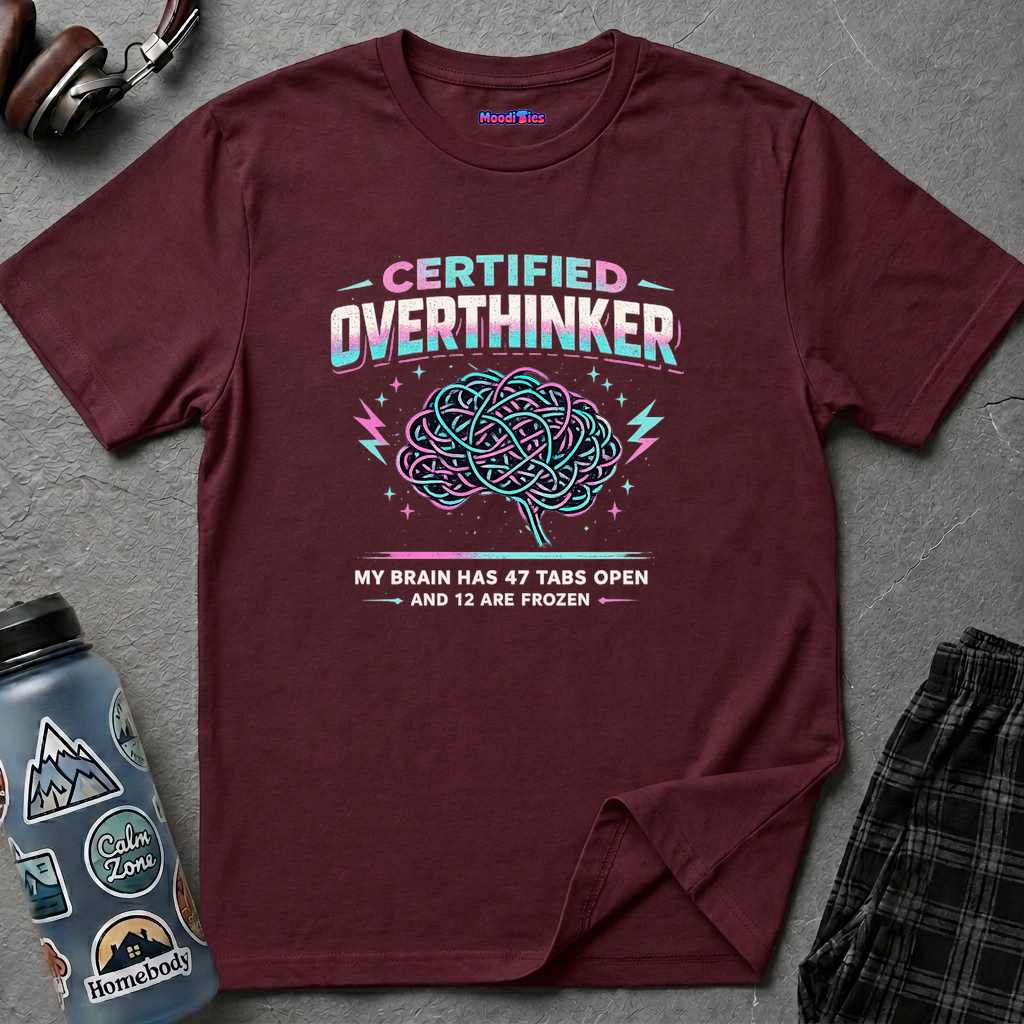 "Certified Overthinker" Retro Brain Graphic T-Shirt