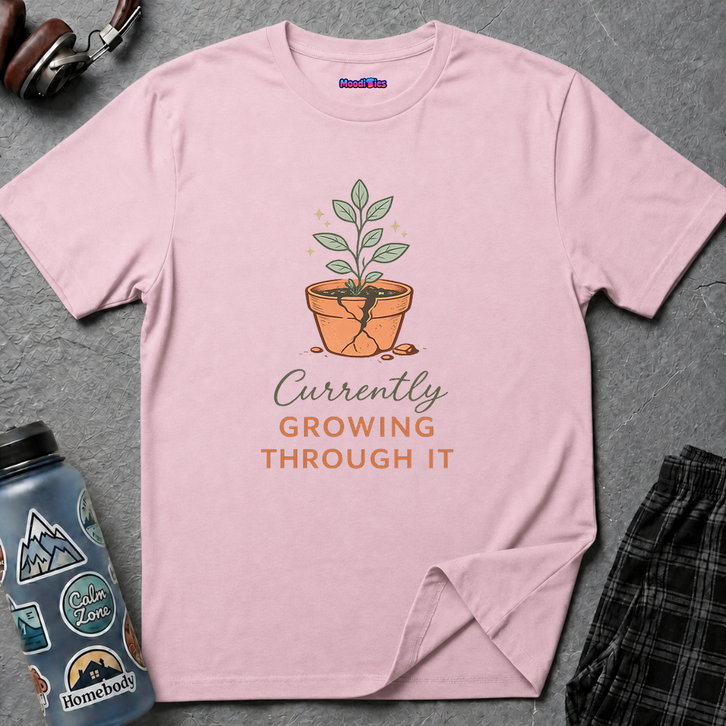 "Currently Growing Through It" Broken Potted Plant T-Shirt