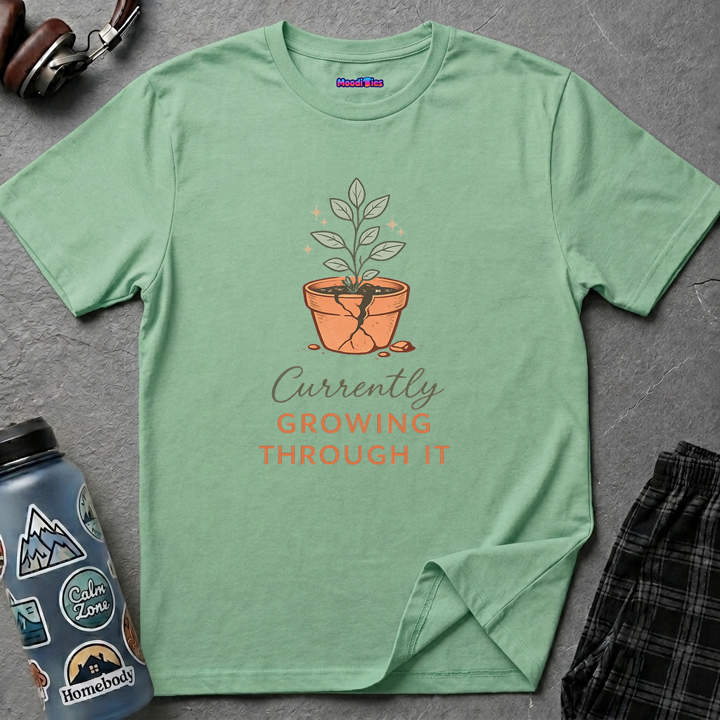 "Currently Growing Through It" Broken Potted Plant T-Shirt