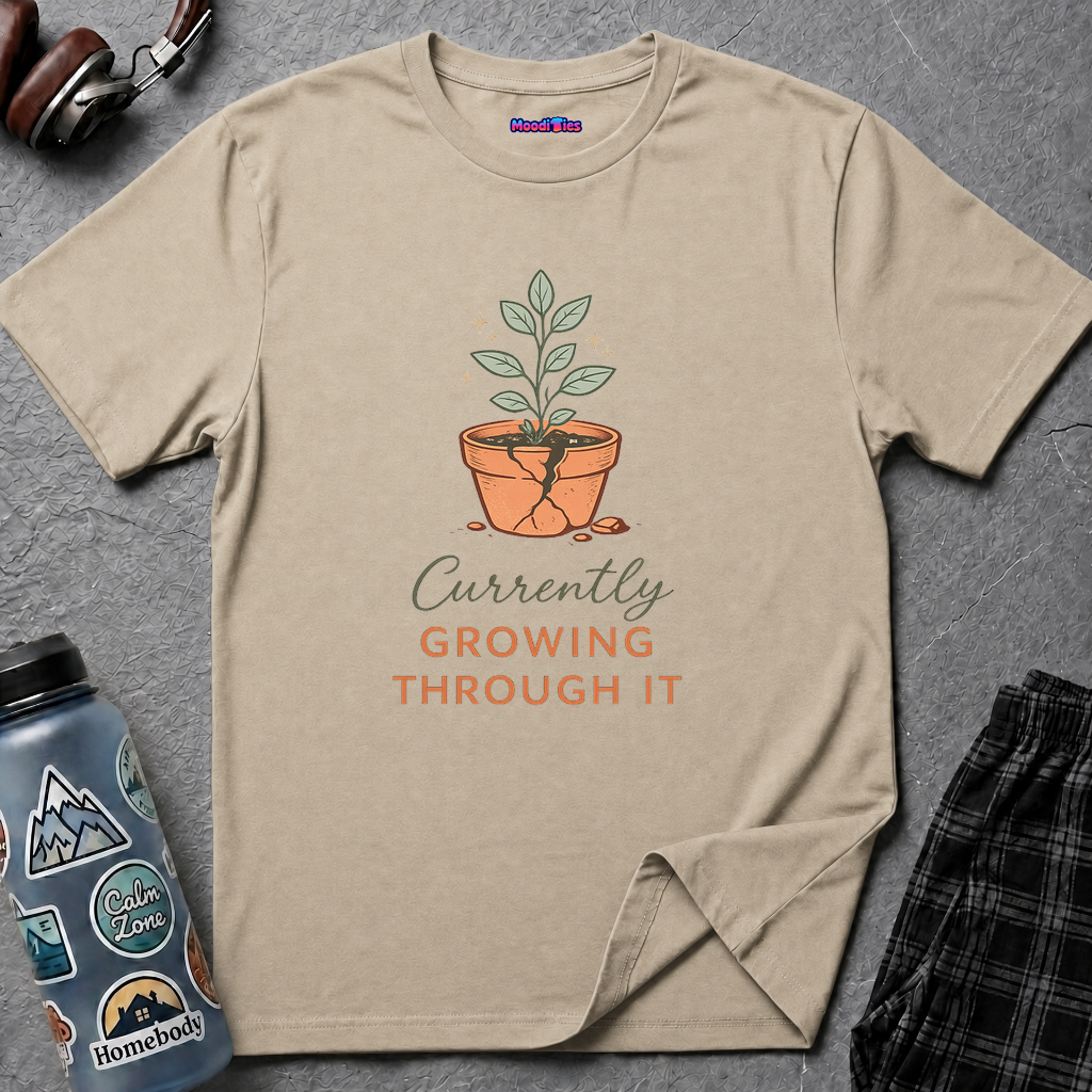"Currently Growing Through It" Broken Potted Plant T-Shirt