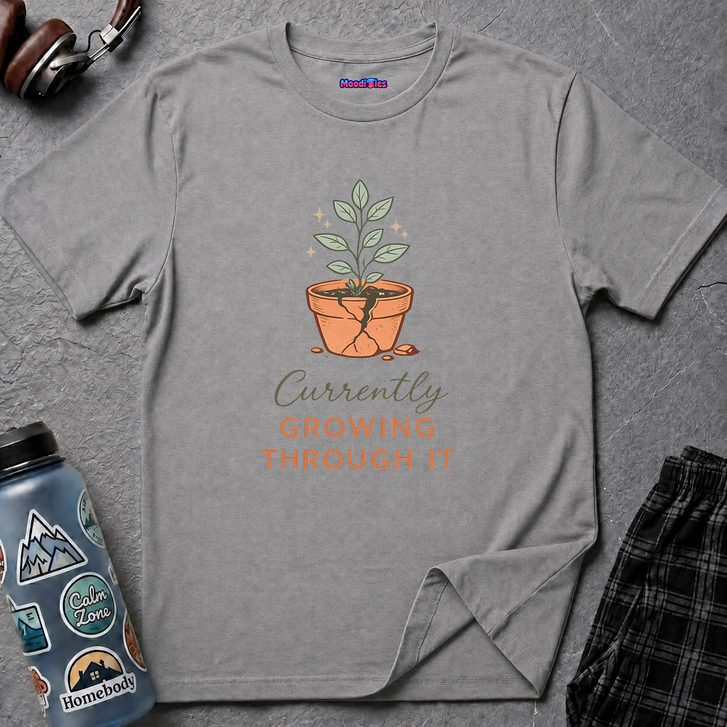 "Currently Growing Through It" Broken Potted Plant T-Shirt