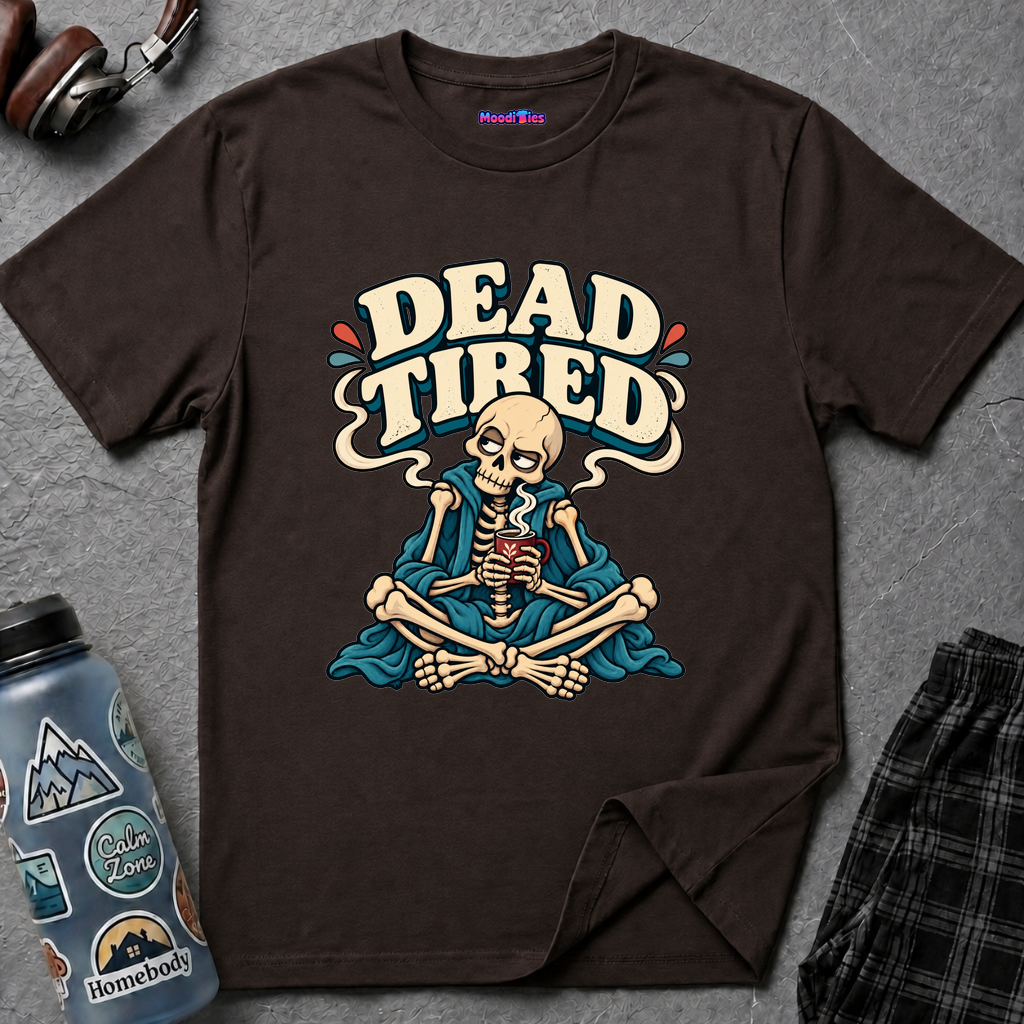 "Dead Tired" Skeleton with Coffee T-Shirt
