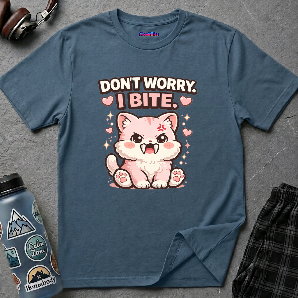 "Don't Worry, I Bite." Fanged Kawaii Kitty T-Shirt