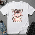 "Don't Worry, I Bite." Fanged Kawaii Kitty T-Shirt