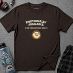 Text "Emotionally Available (For Hedgehogs Only)," with cute kawaii hedgehog illustration 