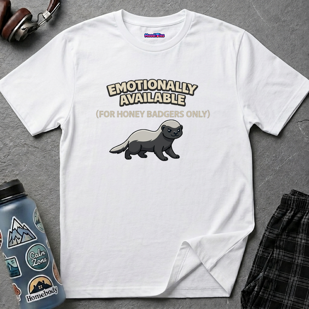 "Emotionally Available (For Honey Badgers Only)” Honey Badger T‑Shirt