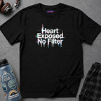 Text "Heart Exposed No Filter" in white pixelated font