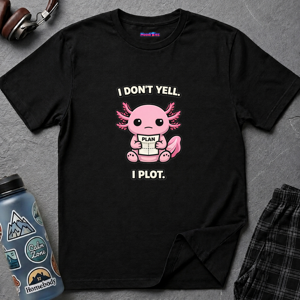"I Don't Yell, I Plot" Cute Pink Axolotl T-Shirt