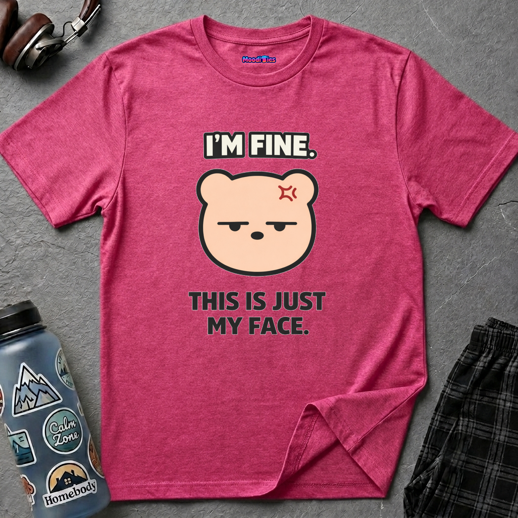 "I'm Fine. This Is Just My Face." Deadpan Bear T‑Shirt