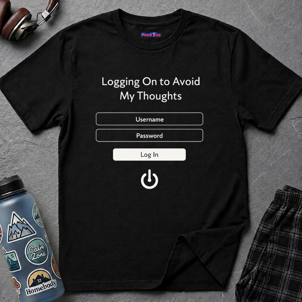 "Logging On to Avoid My Thoughts" Sign In T-Shirt