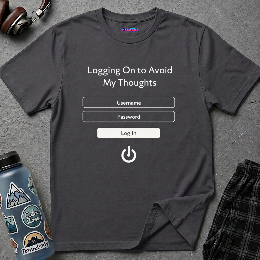"Logging On to Avoid My Thoughts" Sign In T-Shirt