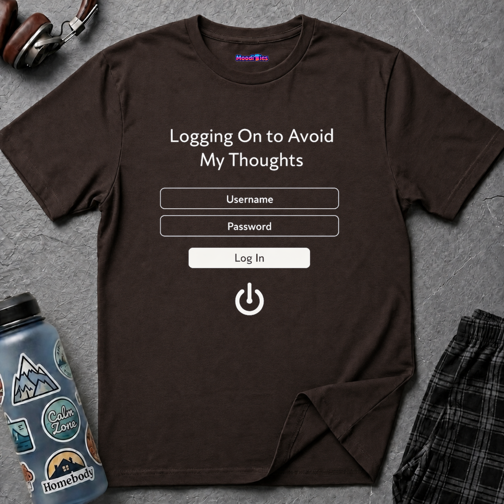 "Logging On to Avoid My Thoughts" Sign In T-Shirt