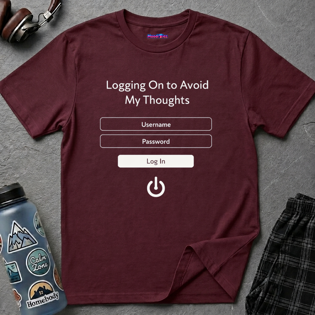"Logging On to Avoid My Thoughts" Sign In T-Shirt