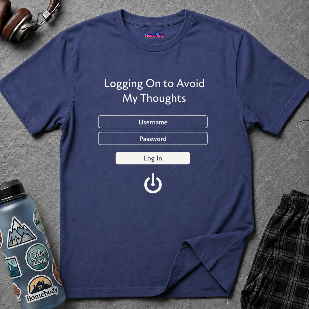 "Logging On to Avoid My Thoughts" Sign In T-Shirt