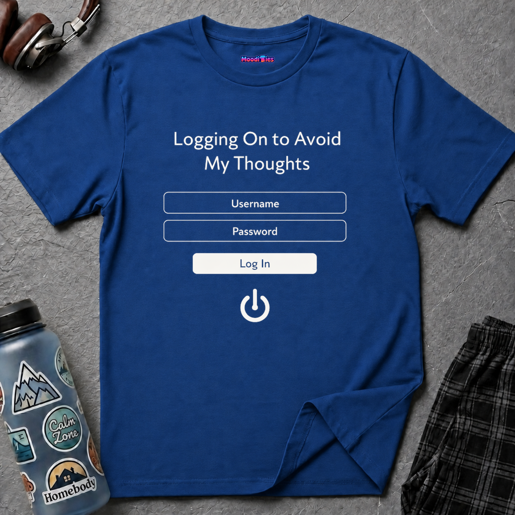 "Logging On to Avoid My Thoughts" Sign In T-Shirt