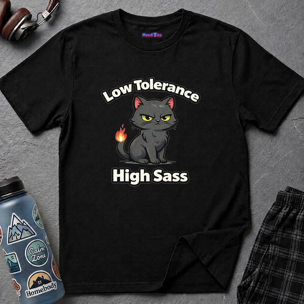 "Low Tolerance, High Sass" Black Cat T-Shirt