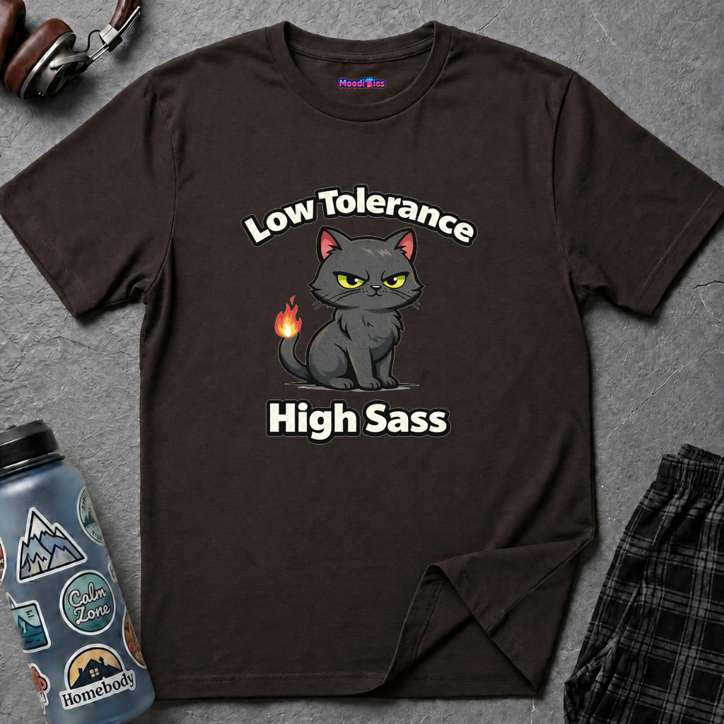 "Low Tolerance, High Sass" Black Cat T-Shirt