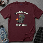 "Low Tolerance, High Sass" Black Cat T-Shirt