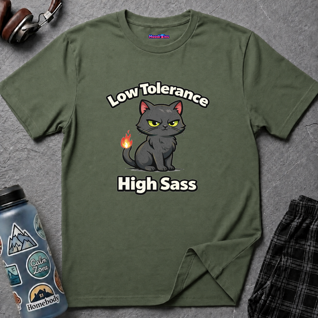 "Low Tolerance, High Sass" Black Cat T-Shirt