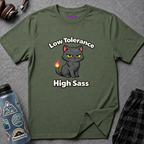 "Low Tolerance, High Sass" Black Cat T-Shirt