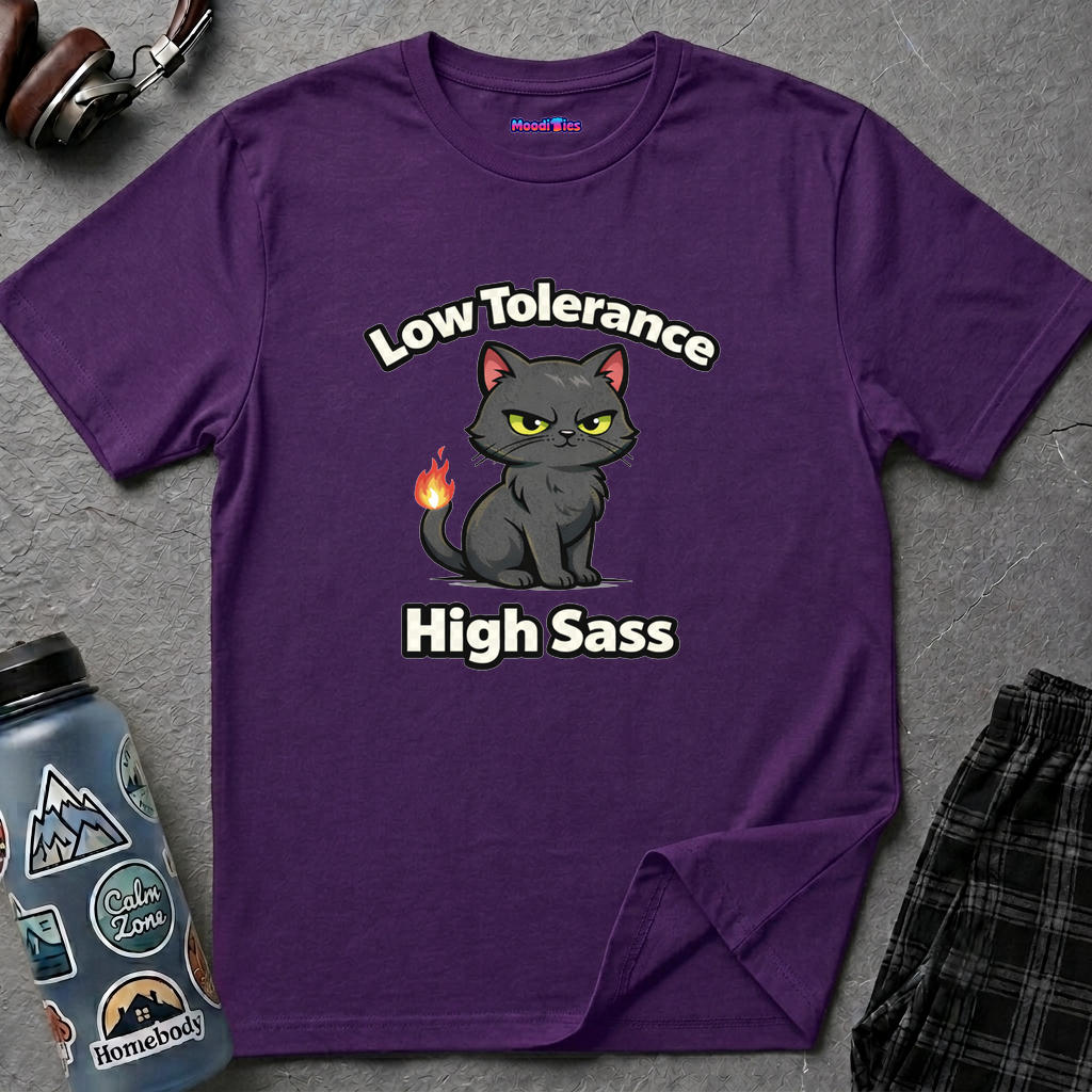 "Low Tolerance, High Sass" Black Cat T-Shirt