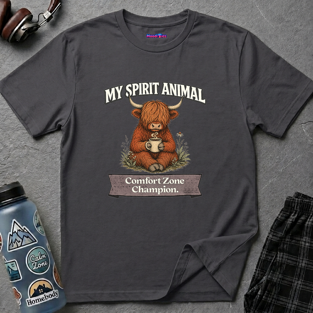 "My Spirit Animal: Highland Cow (Comfort Zone Champion)" T-Shirt