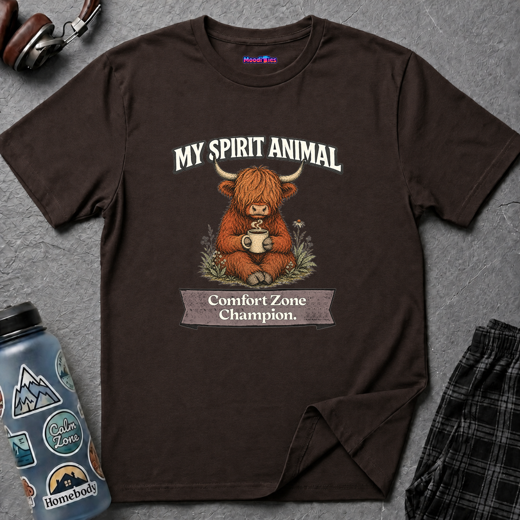 "My Spirit Animal: Highland Cow (Comfort Zone Champion)" T-Shirt