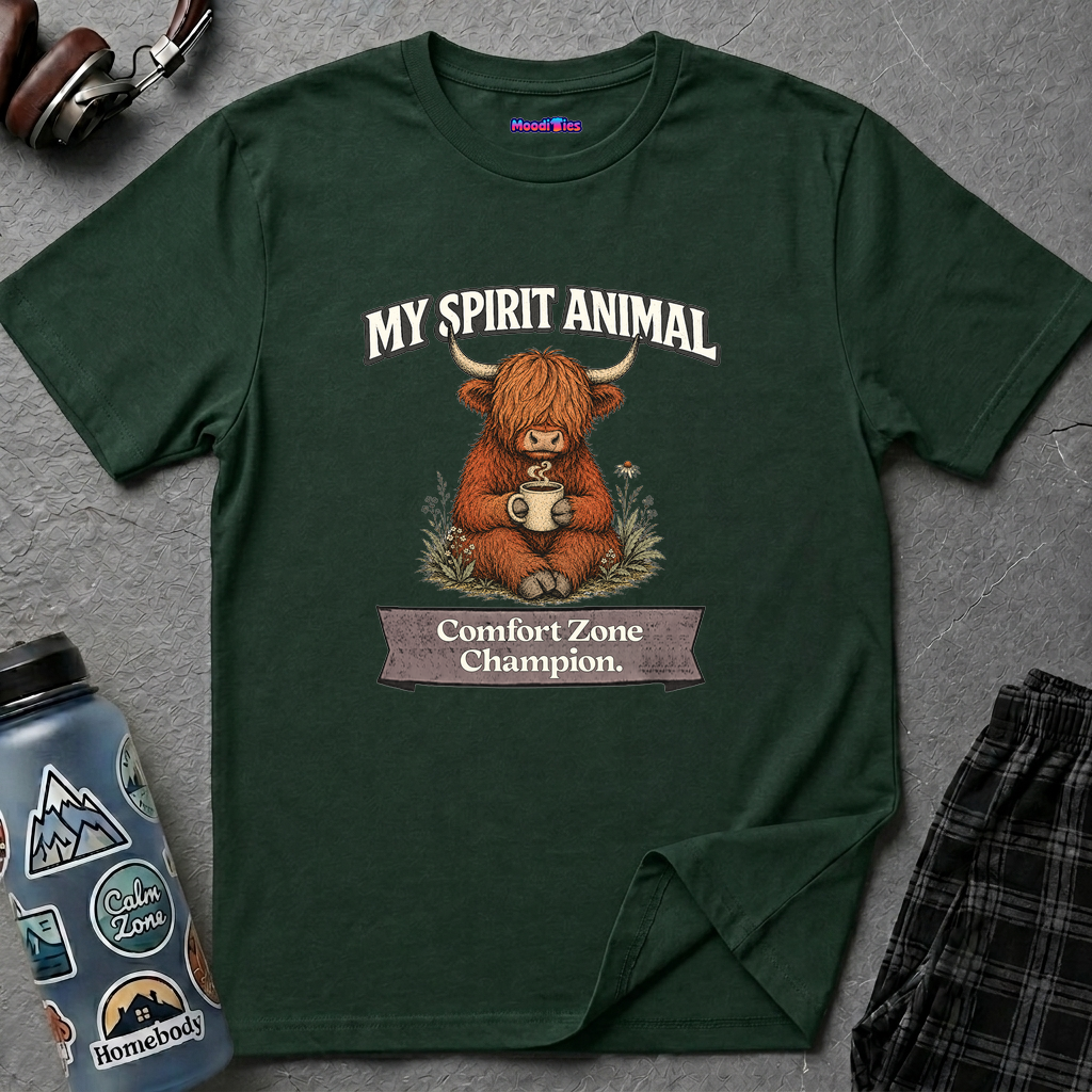 "My Spirit Animal: Highland Cow (Comfort Zone Champion)" T-Shirt