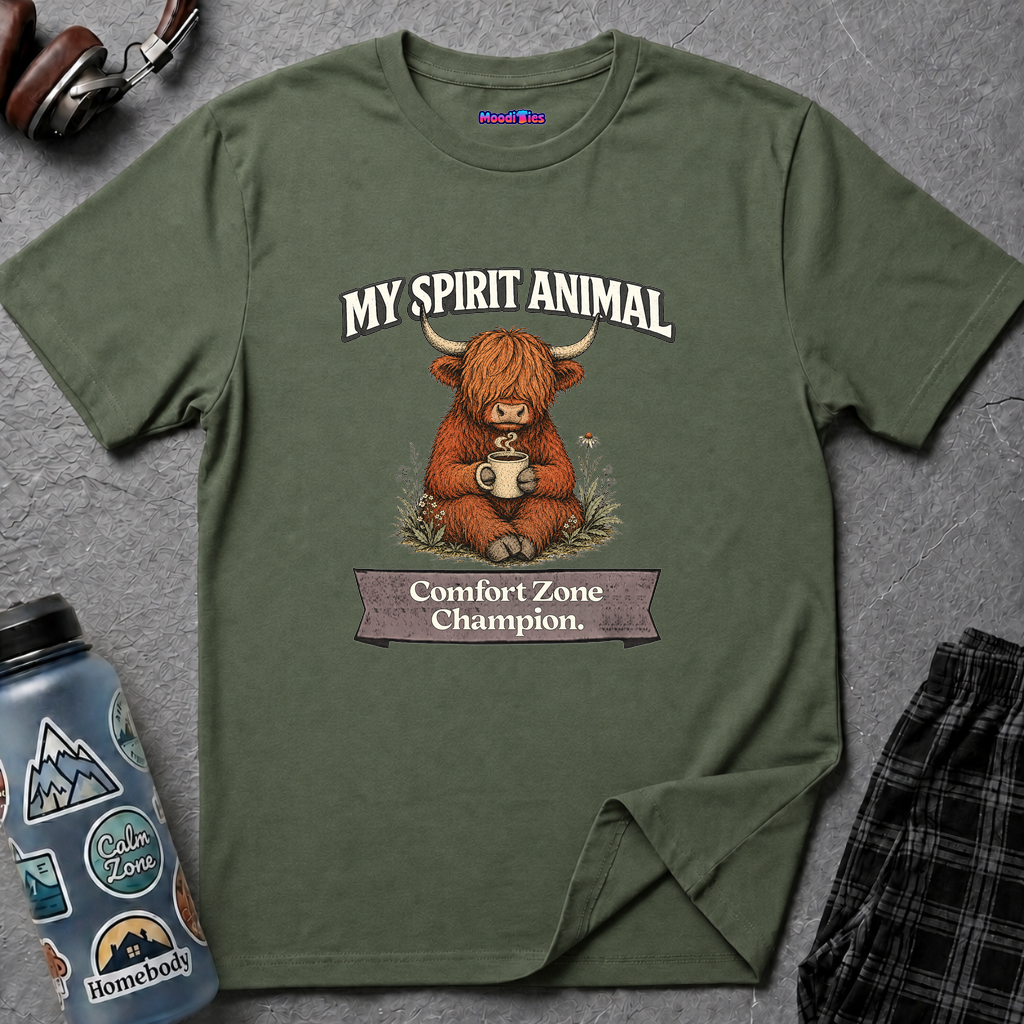 "My Spirit Animal: Highland Cow (Comfort Zone Champion)" T-Shirt