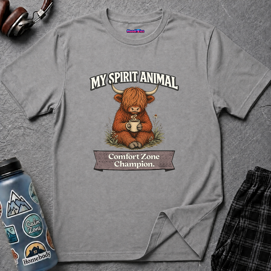 "My Spirit Animal: Highland Cow (Comfort Zone Champion)" T-Shirt