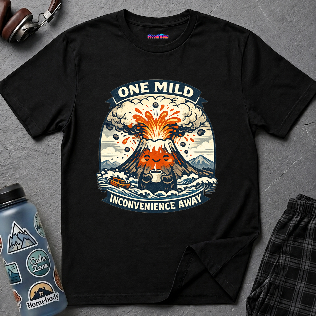 "One Mild Inconvenience Away" Exploding Volcano T-Shirt
