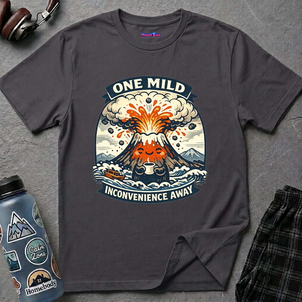 "One Mild Inconvenience Away" Exploding Volcano T-Shirt