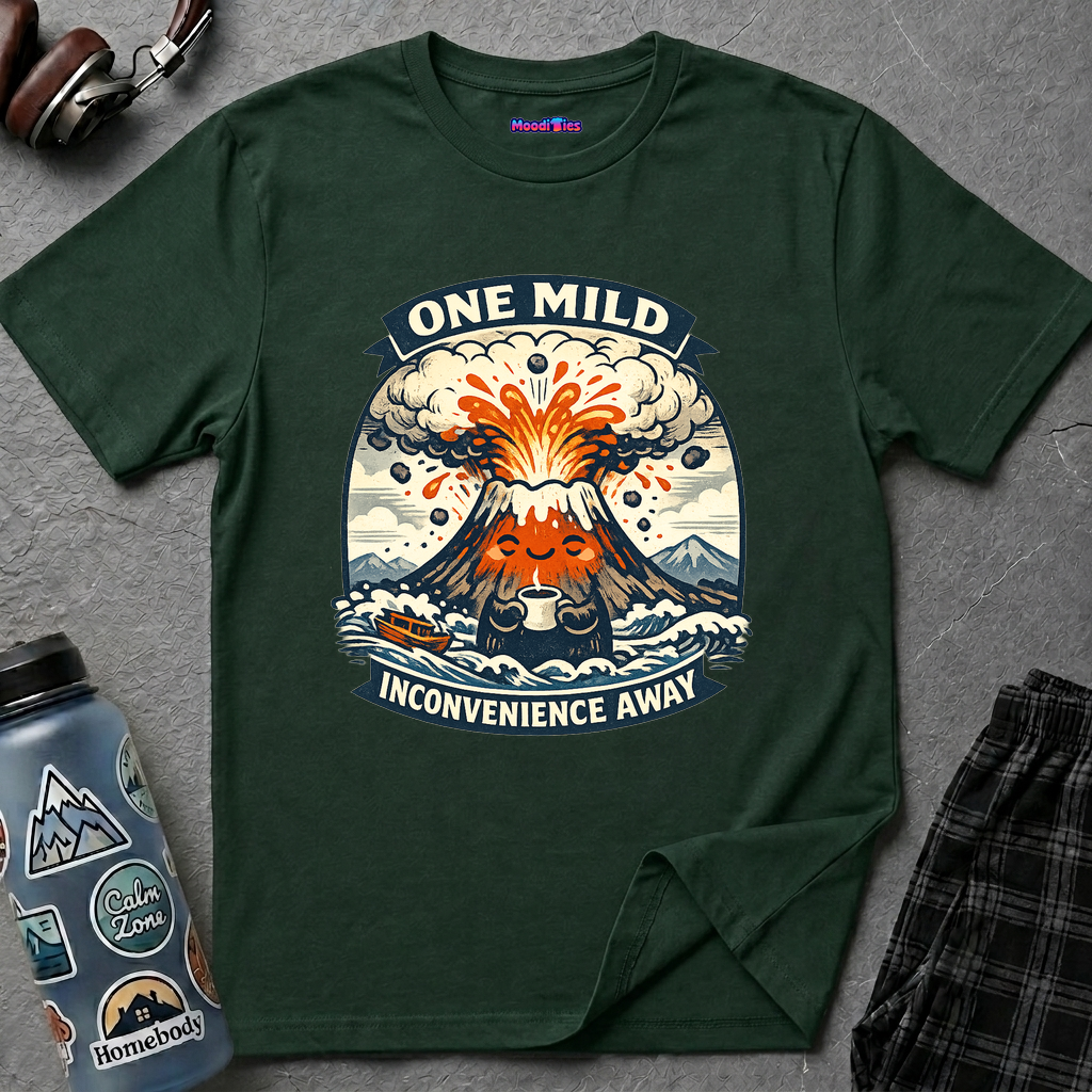 "One Mild Inconvenience Away" Exploding Volcano T-Shirt