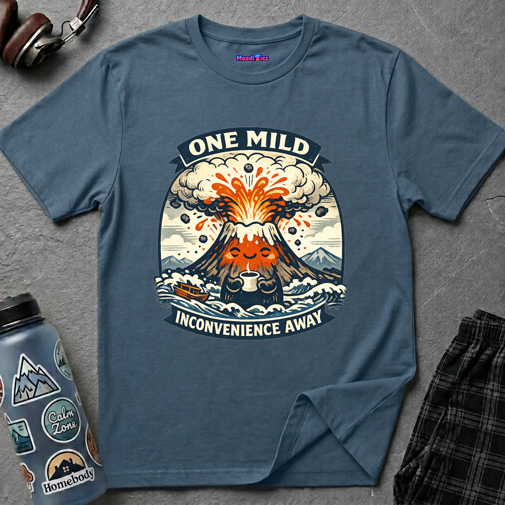 "One Mild Inconvenience Away" Exploding Volcano T-Shirt