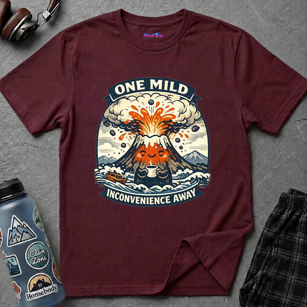 "One Mild Inconvenience Away" Exploding Volcano T-Shirt