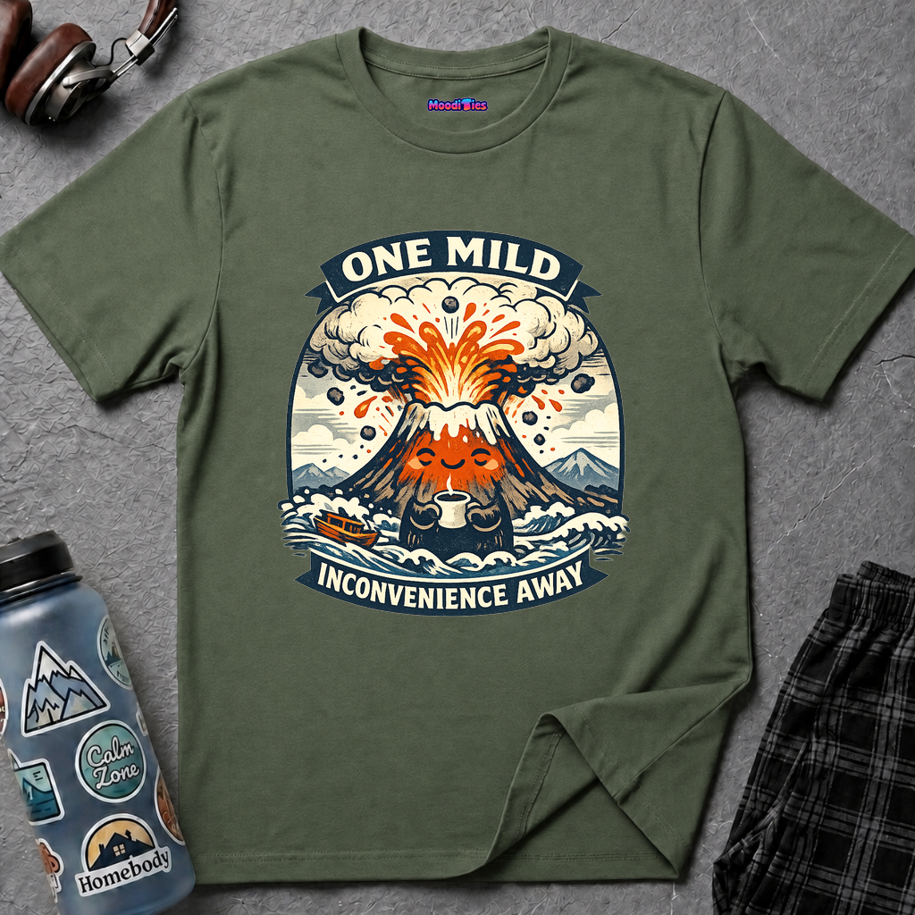 "One Mild Inconvenience Away" Exploding Volcano T-Shirt