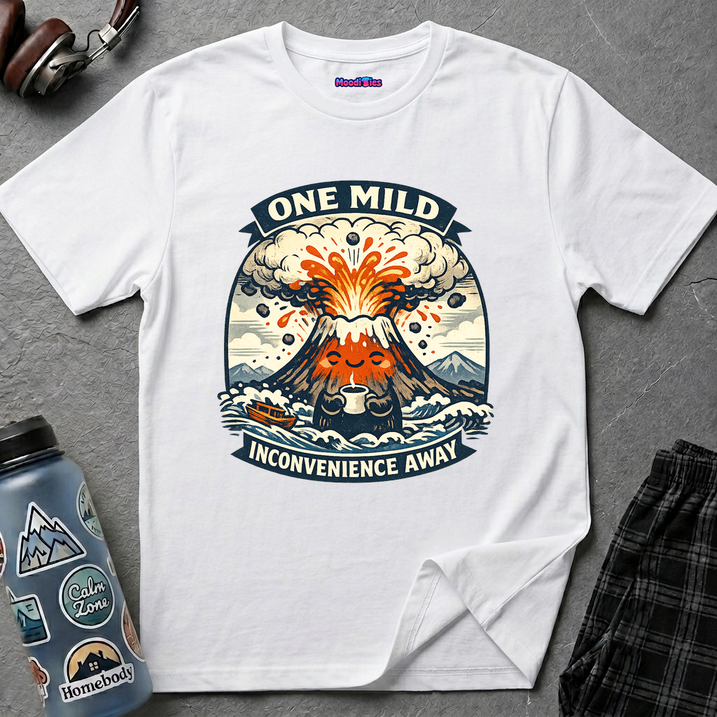 "One Mild Inconvenience Away" Exploding Volcano T-Shirt