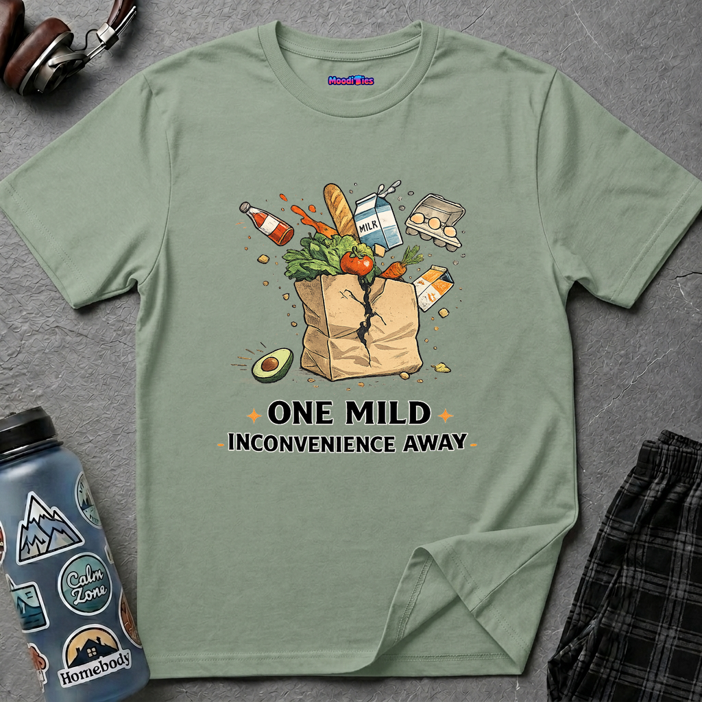 "One Mild Inconvenience Away" Exploding Grocery Bag T-Shirt